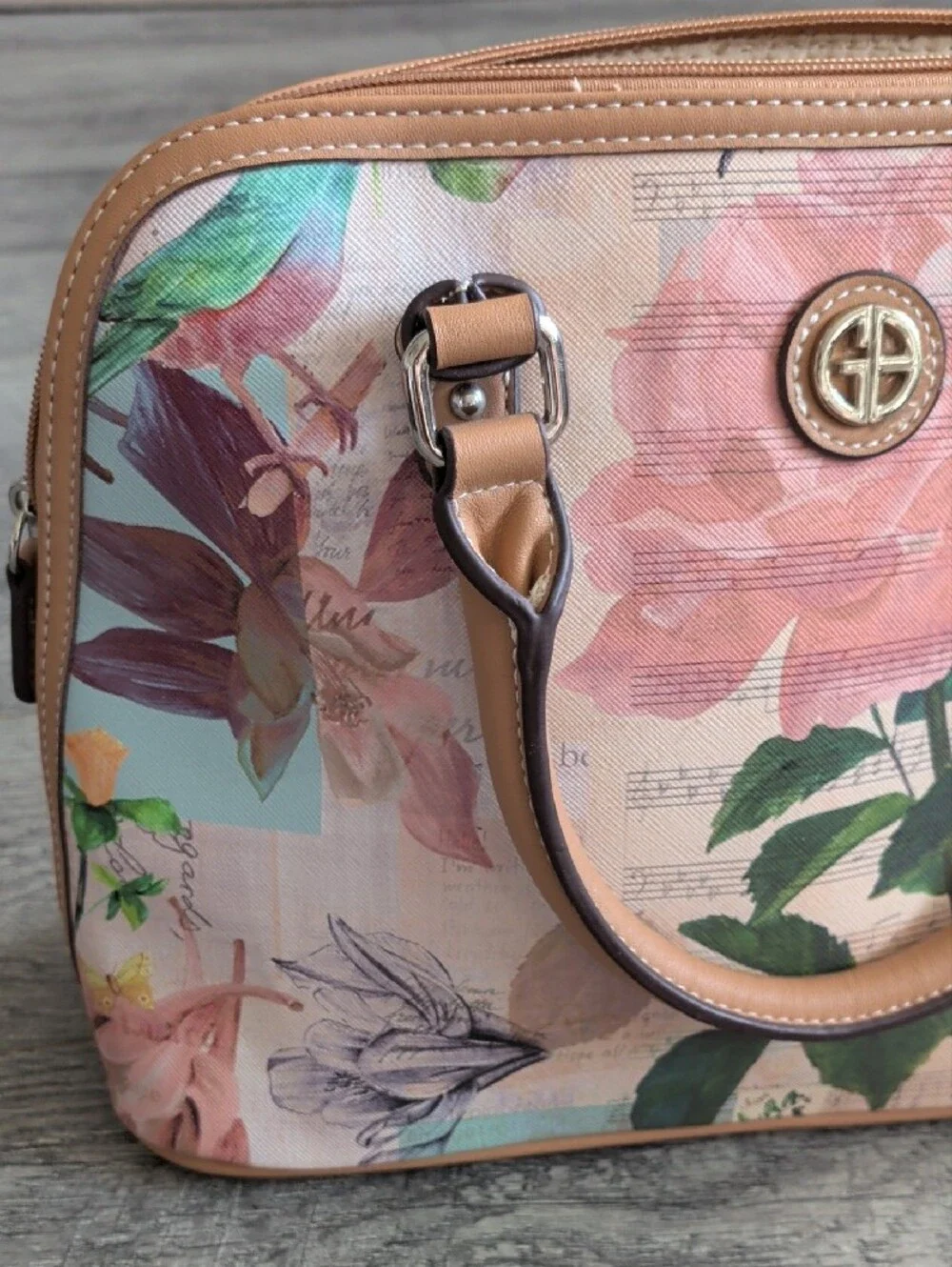 Giani Bernini Tropical Dome Floral Print Top-Handle Satchel in Peach